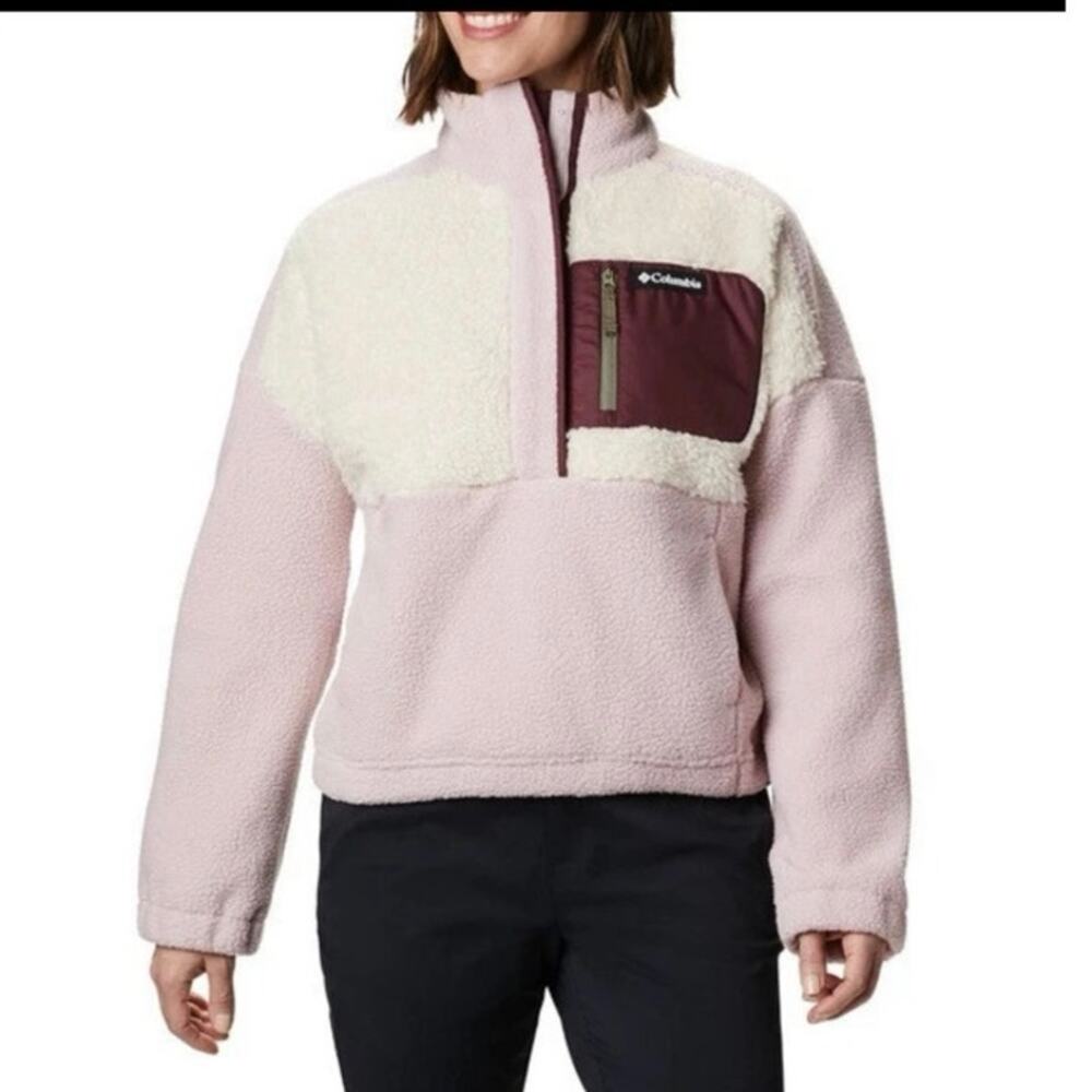 Columbia Womens Snap Fleece Pullover Sweater (Mineral Pink/Chalk,  dusty pink